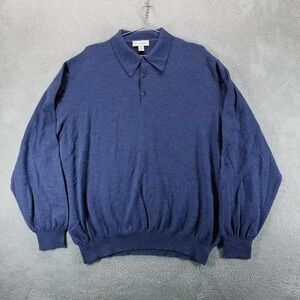 John W Nordstrom Sweater Mens 2XL Blue Wool Polo Pullover Collared Made in Italy